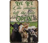 Letrero de metal con texto en inglés "Cow Live Life Like Someone Farm" para decoración de pared, decoración de pared, letrero de estaño de vaca, estilo vintage, para cocina, bar, cafetería, club