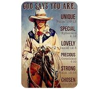 Letrero de metal con texto en inglés "Cowgirls are Gods God Says You are Unique Special Lovely Precious Strong Metal Tin Sign Home Bar Kitchen Restaurant Wall Deocr Plaque Signs 30.5 cm x 20.3 cm