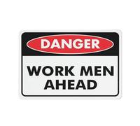 Letrero de metal con texto en inglés "Danger Work Men Ahead" de 12 x 8 pulgadas, aluminio libre de óxido, impresión de tinta UV, duradero para exteriores para el hogar