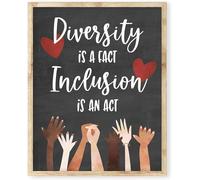 Letrero de metal con texto en inglés "Diversity Is A Fact Inclusion Is A Behavior", póster artístico inspirador para decoración de aula, Kindness Matters, Igualdad racial, concienciación sobre la