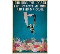 Letrero de metal con texto en inglés "Diving Girl Into The Ocean, I Lost My Mind and Found My Soul Suitable for Home Garage Bar, Cafe Farm Country Kitchen Retro Wall Home Decor 5.5 x 8 pulgadas