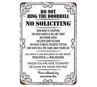 Letrero de metal con texto en inglés "Do Not Ring The Doorbell No Soliciting" para puerta delantera, letrero de estaño blanco para colgar en casa, oficina, garaje, decoración de pared, letrero de