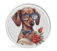 Letrero de metal con texto en inglés "Dog Is Reading A Book" con impresión redonda, letreros de estaño vintage de hierro para colgar en el hogar, bar, café y jardín