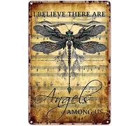 Letrero de metal con texto en inglés "Dragonfly I Believe There Are Angels Among Us" para decoración de pared retro, arte retro, decoración de pared para garaje, cafetería, bar, cueva de hombre