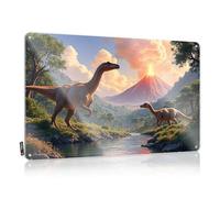 Letrero de metal con texto en inglés "Drinking Signs" con texto en inglés "Two Dinosaurs Stand Near A River With An Erupting Volcano In The Background" (20 x 30 cm)