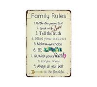 Letrero de metal con texto en inglés "Family Rules Put The Other Person First", vintage, póster de estaño, decoración de pared, cocina, hogar, garaje, 12 x 8 pulgadas