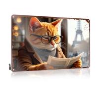 Letrero de metal con texto en inglés "Funny Man Cave Curious Cat in Paris: A Literary Adventure" (20 x 30 cm)