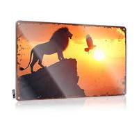Letrero de metal con texto en inglés "Funny Man Cave Signy" Sunset Majesty: Lion And Eagle On The Horizon - Letrero de metal vintage divertido para hombres (20 x 30 cm)