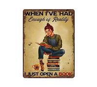 Letrero de metal con texto en inglés "Graman When I've Have Enough of Reality - I Just Open A Book" para amantes de los libros, regalos para nerd, placa de lectura, póster de cafetería, bar, pub, club