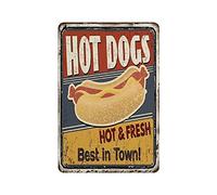 Letrero de metal con texto en inglés "Hot Dogs Best in Town", letrero de aluminio vintage, decoración de pared, póster retro para bares, restaurantes, cafeterías, pubs, decoración del hogar, 12 x 8
