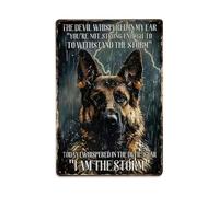Letrero de metal con texto en inglés "I Am The Storm" Pastor Alemán, divertido perro clásico, retro, decoración de pared para el hogar, bar, decoración de pared, póster de metal de 8 x 12 pulgadas