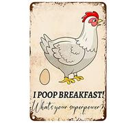 Letrero de metal con texto en inglés "I Poop Breakfast What'S Your Superpower" de gallinero, letrero de metal retro vintage, póster de metal para decoración de pared, 8 x 12 pulgadas