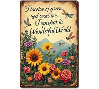 Letrero de metal con texto en inglés "I See Trees of Green Red Roses Too I See Them Bloom for Me and You and I Think to Myself What A Wonderful World", para decoración de pared, accesorios de puerta