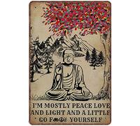 Letrero de metal con texto en inglés "I'm mostly Peace Love And Light Yoga", regalo para amantes del yoga, decoración de pared de yoga, decoración del hogar, letrero de metal de estaño, 12 x 16