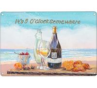 Letrero de metal con texto en inglés "Its 5 O'Clock Somewhere", divertido para accesorios de bar al aire libre, letrero de metal retro, vintage, póster de metal, decoración de pared, 8 x 12 pulgadas