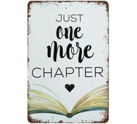 Letrero de metal con texto en inglés "Just One More" y libro de lectura de amor, literatura, historia de ficción, retro, vintage, póster de metal, decoración de pared, 8 x 12 pulgadas