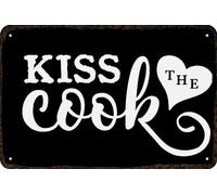 Letrero de metal con texto en inglés "Kiss the Cook" para decoración de pared para el hogar, cueva de hombre, dormitorio, bar, baño, 8 x 12 pulgadas
