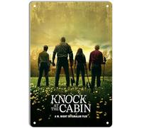 Letrero de metal con texto en inglés "Knock At The Cabin" para decoración de cine en casa y arte de pared retro de 8 x 12 pulgadas