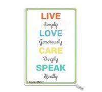 Letrero de metal con texto en inglés «Live Simply Love Generously Care Deeply Speak Kindly» para decoración de manualidades, letrero de metal, retro, vintage, póster de metal, decoración de pared, 8 x