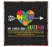 Letrero de metal con texto en inglés «My Child Has Autism» con texto en inglés «My Child Has Autism», letrero de metal para concienciación sobre el autismo, decoración rústica para el hogar, puerta