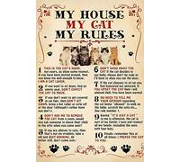 Letrero de metal con texto en inglés «My House My Cat My Rules», letrero retro para oficina, bar, cafetería, decoración del hogar, decoración del hogar, letreros de aluminio rústico, arte de pared