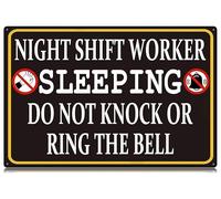 Letrero de metal con texto en inglés "Night Shift Worker Sleeping Do Not Knock Or Ring The Bell", divertido letrero de estaño vintage, decoración de pared, póster de hierro para el hogar, granja, bar