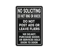 Letrero de metal con texto en inglés "No Soliciting Do Not Ring Knock We Do Not Buy Door To Door", de aluminio, para uso en interiores y exteriores, 30,5 x 20,3 cm