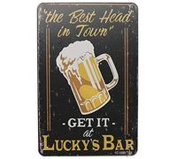 Letrero de metal con texto en inglés "Not Applicable" para decoración de hierro (20,3 x 30,48 cm), diseño con texto "The Best Head in Town Get It at Lucky's Bar, aluminio metal"