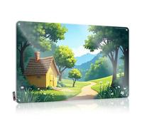Letrero de metal con texto en inglés "Peaceful Cabin In The Woods With Lush Greenery And A Serene Path" (30 x 40 cm)