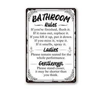 Letrero de metal con texto en inglés "Please Flush Toilet Sign" para puerta, con texto en inglés "Stand Closer Its Shorter Than You Think" para baño de invitados, decoración de pared negra, señal de