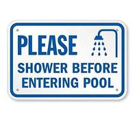 Letrero de Metal con Texto en inglés «Please Shower Before Entering Pool with Graphic Sign de Metal de 8 x 12 Pulgadas