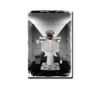 Letrero de metal con texto en inglés "Pug Dog Reading The Newspaper On Toilet Room Man Cave Art Decoration" Letrero de metal para decoración de pared, letrero de lata de 8 x 12 pulgadas