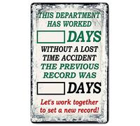 Letrero de metal con texto en inglés "Since Last Incident Days Without Accident" (días sin accidentes), letrero de metal divertido para patio, letrero de advertencia al aire libre, póster de chapa de