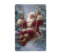 Letrero de metal con texto en inglés "Sitting On A Swing" (Papá Noel sonriente sentado en un columpio), decoración de pared para baño, inodoro, baño, granja, patio, 20 x 30 cm