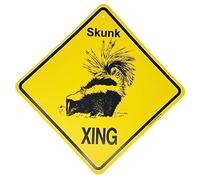 Letrero de metal con texto en inglés "Skunk Xing Caution Crossing Wildlife Gift Sign for Home Office Bar Interior Outdoor Wall Decor Yard Sign Square 30.5 cm x 30.5 cm