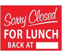 Letrero de metal con texto en inglés "Sorry Closed For Lunch Back At Caution Danger Safety Warning Aviso" para uso en interiores y exteriores, 8 x 12 pulgadas