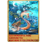 Letrero de metal con texto en inglés "Such Wonderful Things Surround, You What More is You Looking for Metal Tin Sign Vintage Mermaid Reading Funny Wall Decor for Women Men 30.5 cm x 20.3 cm