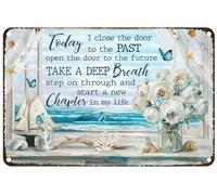 Letrero de metal con texto en inglés "Take A Deep Breath Step On Through And Start A New Chapter In My Life", decoración de pared, regalos divertidos para el hogar, cocina, garaje, baño, granja