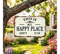 Letrero de metal con texto en inglés "This Is My Happy Place Don't Fu*k It Up", 20.3 x 30.5 cm, placa de aluminio vintage para pared, decoración rústica cuadrada de bienvenida para garaje, dormitorio