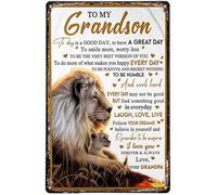 Letrero de metal con texto en inglés «To My Dad» de 8 x 12 pulgadas con texto en inglés "To My Dad - Lion Grandpa To My Grandson Today Is A Good Day Gift For Grandson" para interiores y exteriores