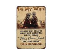 Letrero de metal con texto en inglés "To My Wife Our Home Ain't No Castle Our Life Ain't No Fairy Tale Old Husband", letrero de metal de aluminio, decoración de pared, póster retro para bares
