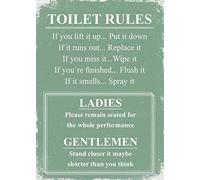 Letrero de metal con texto en inglés "Toilet Rules Regole Toilette Verde Placca Insegna Da Parete" de 8 x 12 pulgadas