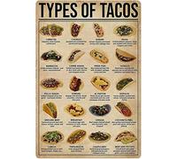 Letrero de metal con texto en inglés «Types Of Tacos» para decoración de pared, 30,5 x 45,7 cm