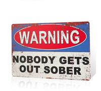 Letrero de metal con texto en inglés "WARNING NO SOBER GET OUT OF MY BED", para decoración del hogar, oficina, dormitorio, sala de estar