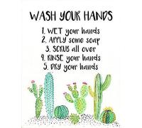 Letrero de metal con texto en inglés "Wash Your Hands", diseño de cactus para niños, decoración de pared, póster de metal de 8 x 12 pulgadas