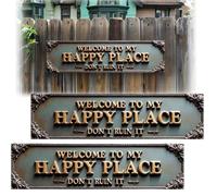 Letrero de metal con texto en inglés "Welcome To My Happy Place Don'T Ruin It", divertido letrero de metal para jardín, decoración de pared rústica, letreros decorativos y placas para el hogar, jardín