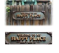 Letrero de metal con texto en inglés "Welcome To My Happy Place Don'T Ruin It", divertido letrero de metal para jardín, decoración de pared rústica, letreros decorativos y placas para el hogar, jardín