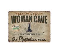 Letrero de metal con texto en inglés "Welcome to My Woman Cave The Meditation Room", letrero de metal de aluminio, decoración de pared, póster retro para bares, restaurantes, cafeterías, pubs