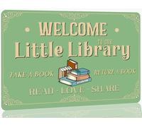 Letrero de metal con texto en inglés "Welcome to Our Little Library" para decoración de pared de sala de estudio, regalo divertido para amantes de los libros, biblioteca, mujer, letrero de cueva de 8