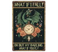 Letrero de metal con texto en inglés "What If I Fall? Oh But My Darling What If You Fly", para el hogar, dormitorios, cocina, bares, pubs, garajes, jardines, patios, porches, 12 x 16 pulgadas